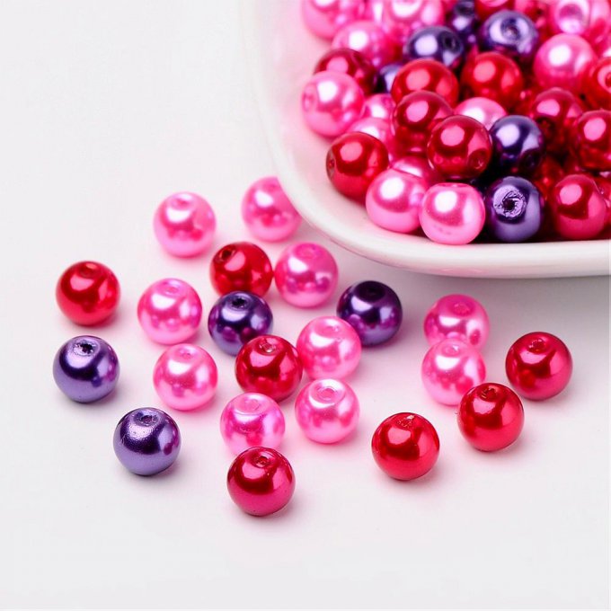 Mélange de 100 perles nacrées Ø8mm Saint-Valentin