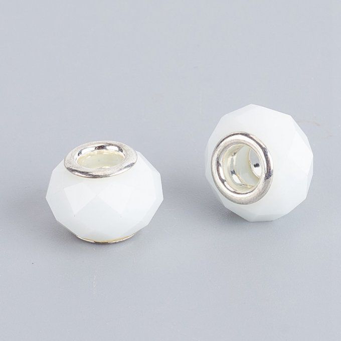 Perle européenne en verre  facetté 14X9mm couleur blanche