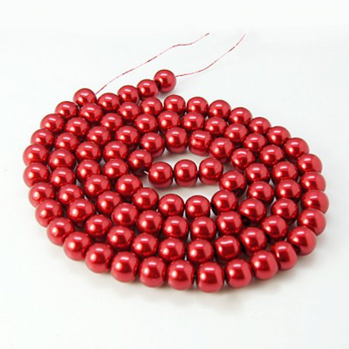 Perles rondes ,nacrées ,8 mm,rouge brique  (x15)