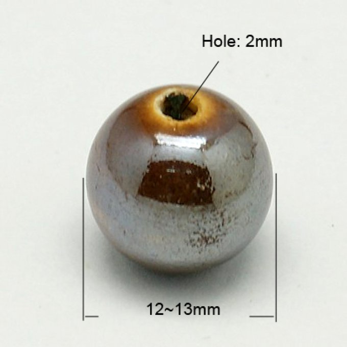 Perles porcelaine nacrée  Ø 12 mm  chameau