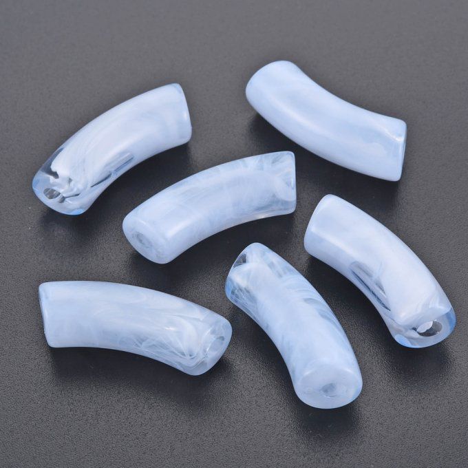Perle acrylique transparente en forme de tube incurvé  34x11.5x13mm  couleur bleu ciel