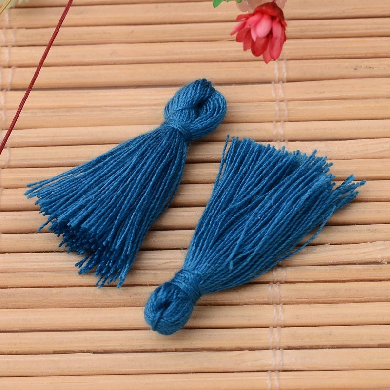 Pompons en fil de coton paquet de 5 bleu moyen
