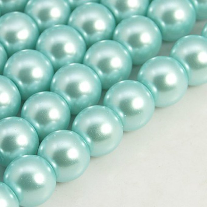 Perles rondes ,nacrées ,6 mm, cyan clair (x25)