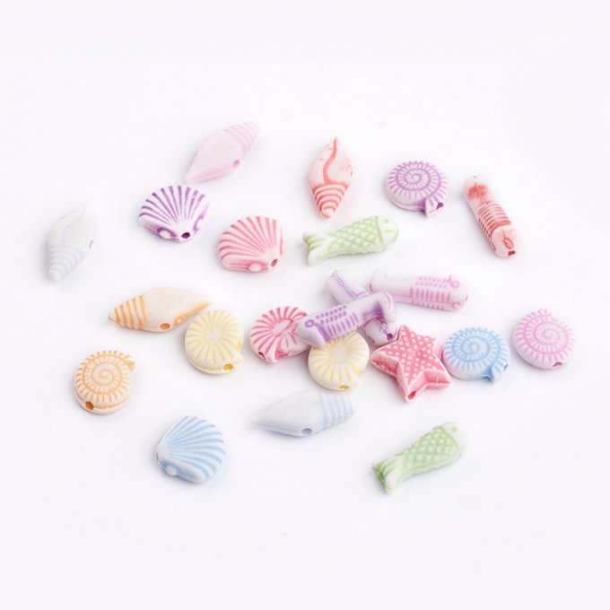 Perles en acrylique ,mélange de formes et de couleurs pastels ,formes autour de l'océan (50g) A6