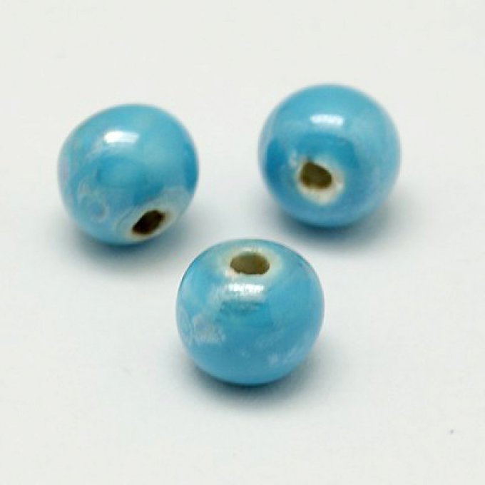 Perles porcelaine nacrée  Ø 8 mm bleu ciel