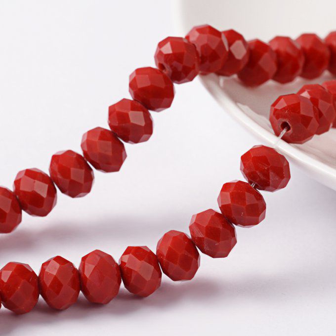 Perles facettées,opaque ,forme abaque 8x6mm rouge foncé (x10)