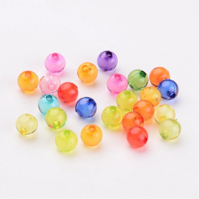 Perles en acrylique ,mélange de couleurs  ,forme ronde   (50g) A10