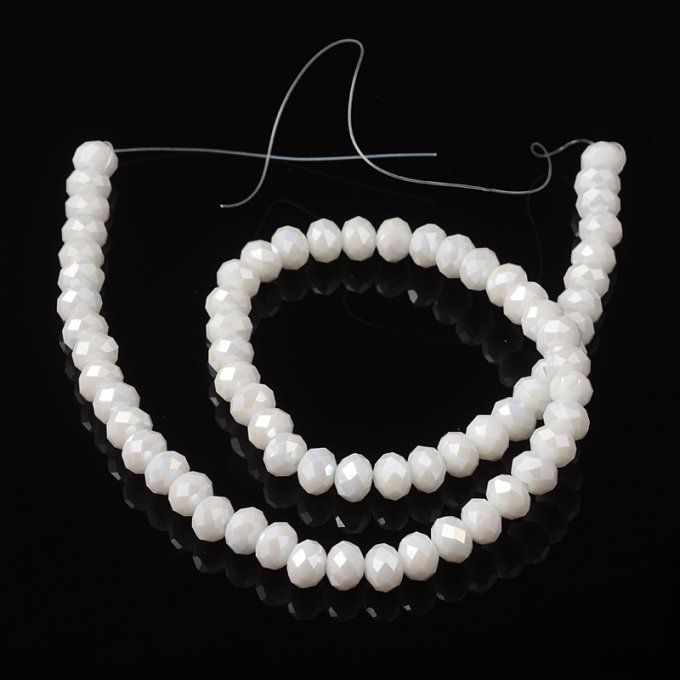 Perles facettées,opaque ,forme abaque 8x6mm blanc  AB (x10)