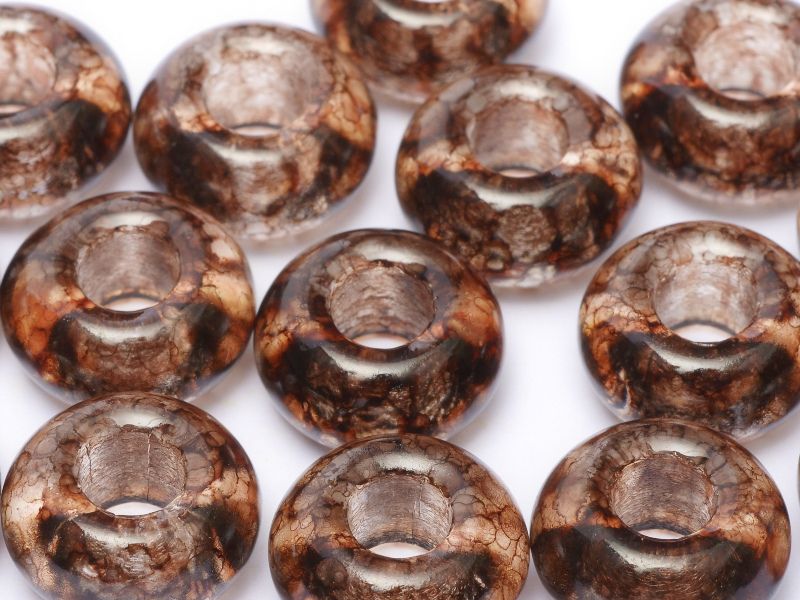 Perle de verre en forme d'anneau  couleur Crystal Dark Chocolate Marble