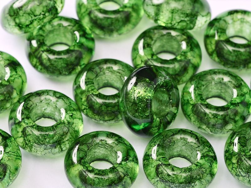 Perle de verre en forme d'anneau  couleur Crystal Forest Green Marble
