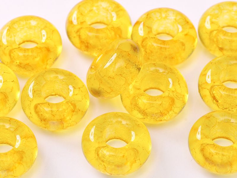 Perle de verre en forme d'anneau  couleur Crystal Lemon Marble