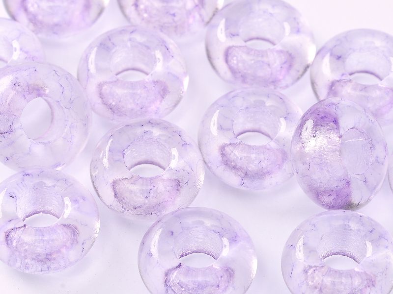 Perle de verre en forme d'anneau  couleur Crystal Lila Marble