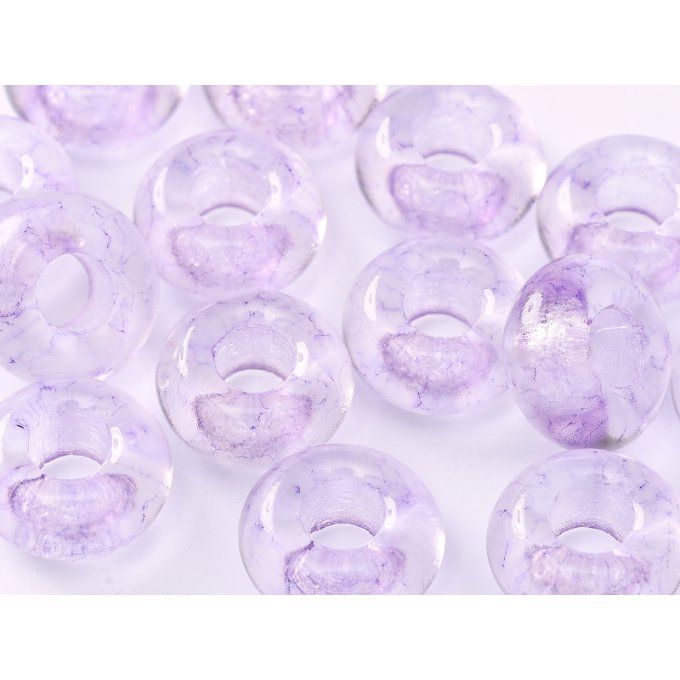 Perle de verre en forme d'anneau  couleur Crystal Lila Marble