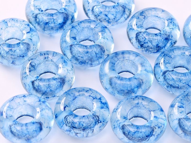 Perle de verre en forme d'anneau  couleur Crystal Navy Blue Marble