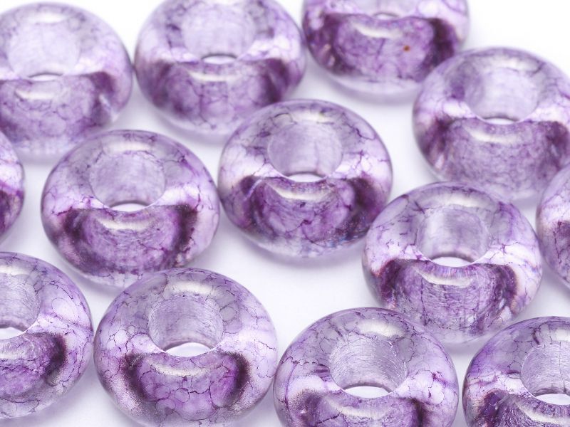 Perle de verre en forme d'anneau  couleur Crystal Purple Marble