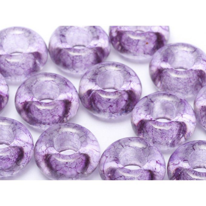 Perle de verre en forme d'anneau  couleur Crystal Purple Marble