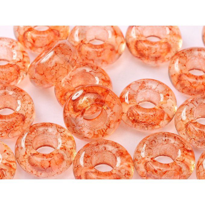 Perle de verre en forme d'anneau  couleur Crystal Salmon Marble