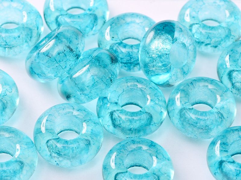 Perle de verre en forme d'anneau  couleur Crystal Turquoise Marble