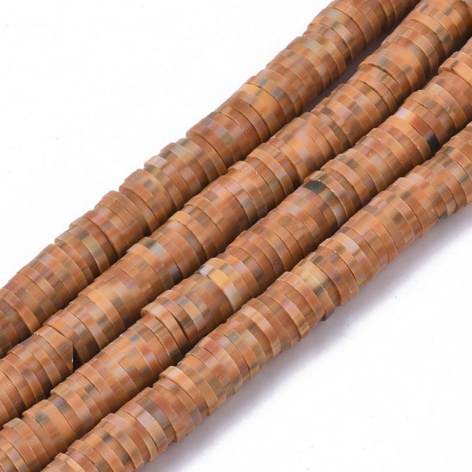 Perles Heishi en pâte polymère 6x1mm (x1 chapelet) couleur tachetée brun sable