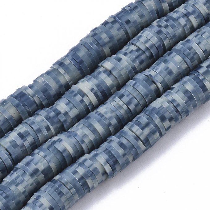 Perles Heishi en pâte polymère 6x1mm (x1 chapelet) couleur tachetée bleu acier