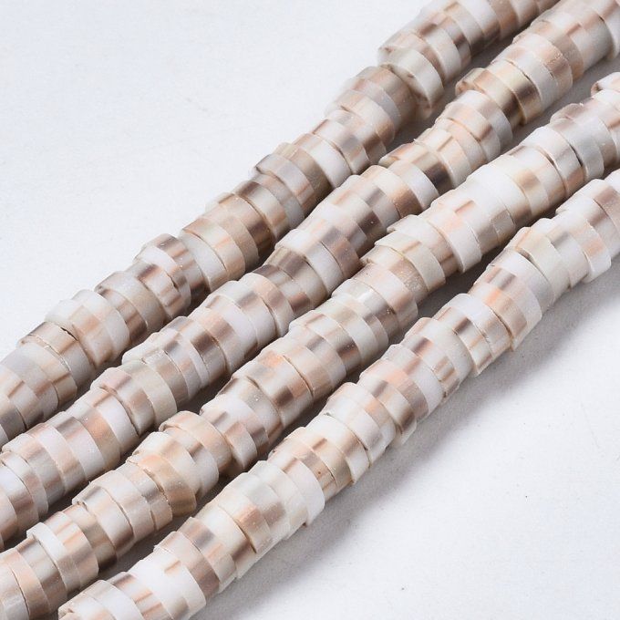 Perles Heishi en pâte polymère 4x1mm (x1 chapelet) mélange blanc antique