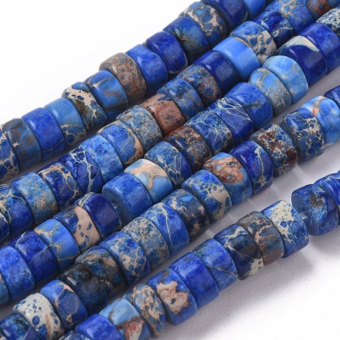 Perle en forme de rond plat, en jaspe impériale naturelle  colorée  bleu 6-6.5 x 3-3.5 mm 