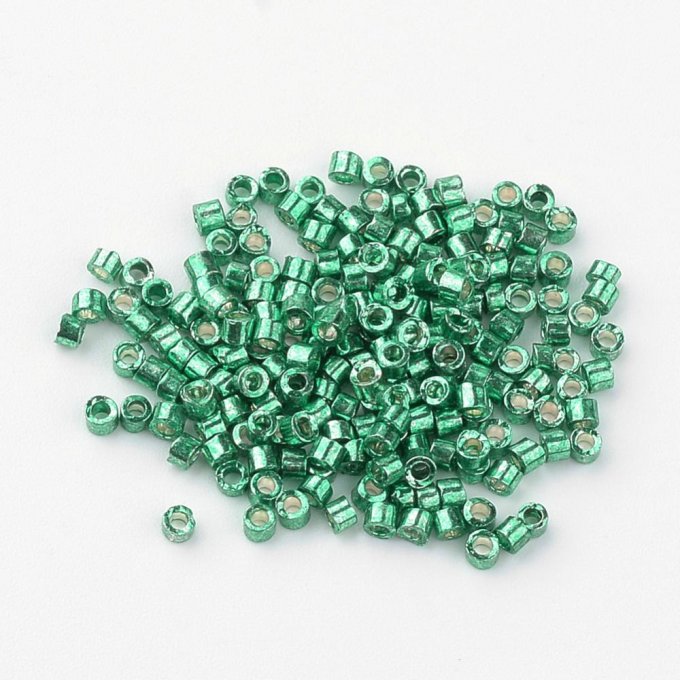 Rocailles (bugle)  tube 1~2x1.5~2mm métallique vert mer (x10g) 