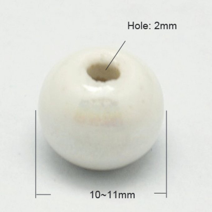 Perles porcelaine nacrée  Ø 10 mm  blanc