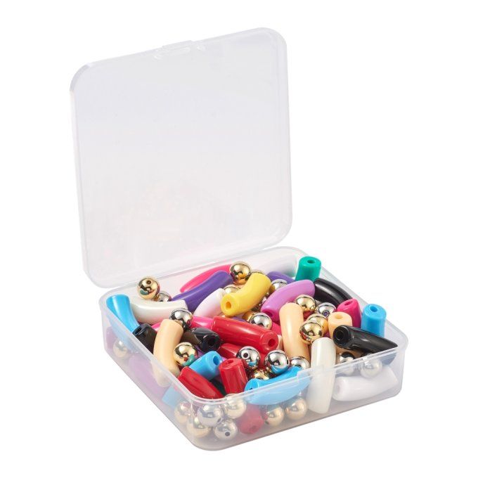 Kit de perles en acrylique  ,en forme de tubes courbés ,mélanges de couleurs 