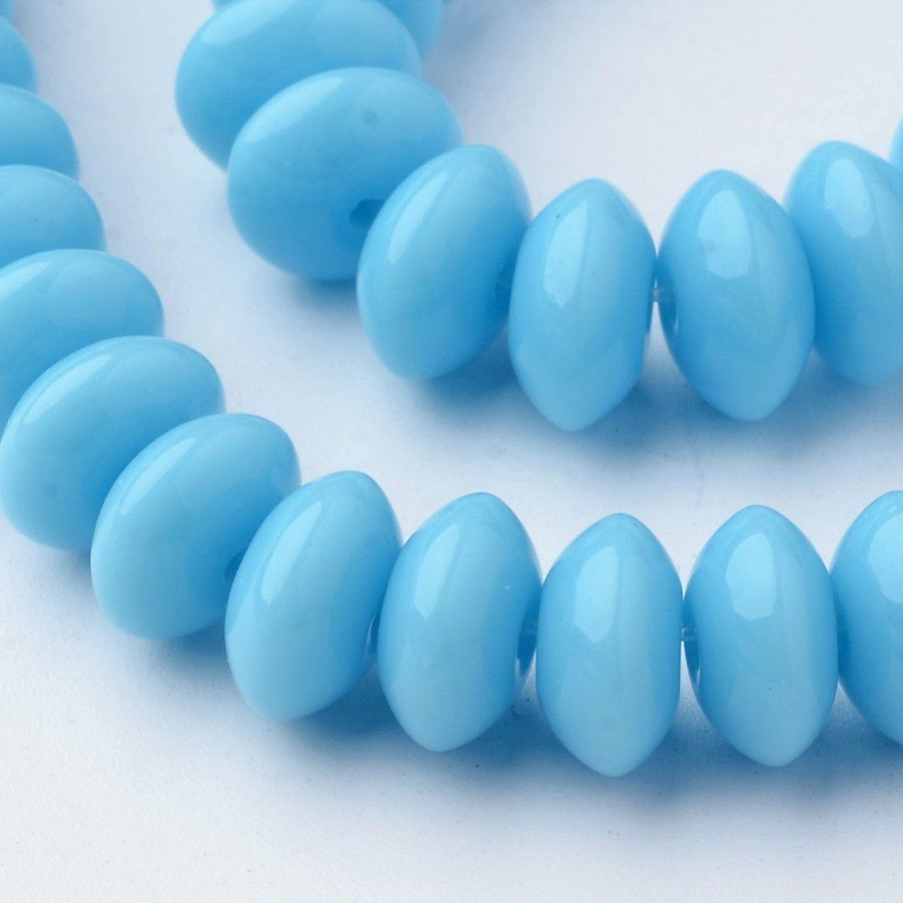 Perle de verre en forme d'abaque 8x4mm coloration bleu ciel