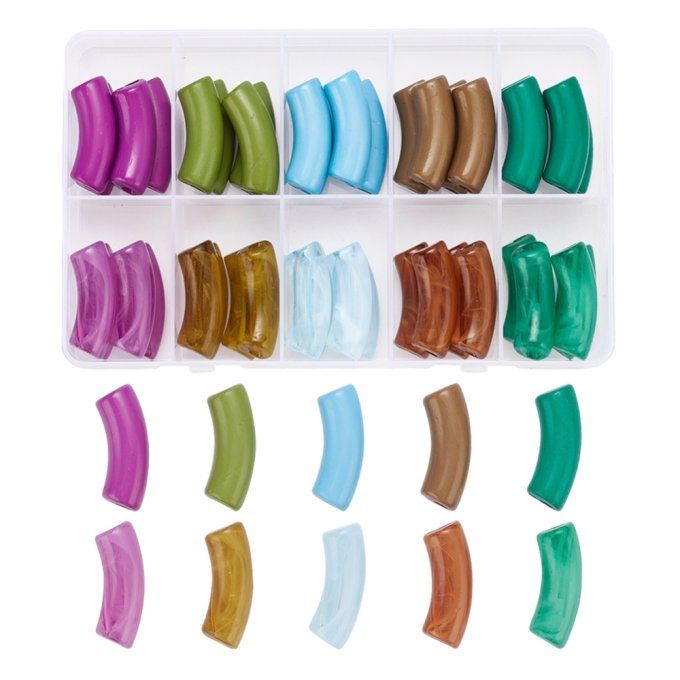 Kit de perles en acrylique  ,en forme de tubes courbés ,mélanges de couleurs , 34.5x13x11mm 