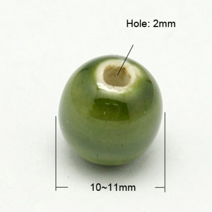 Perles porcelaine nacrée  Ø 10 mm  olive