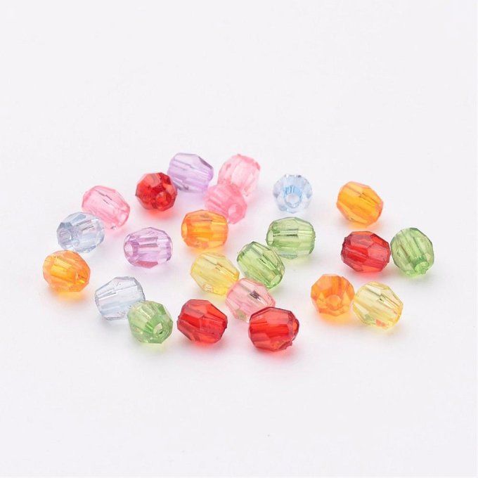 Perles en acrylique transparente ,mélange de couleurs,facettes  ,forme double cône (50g) A16
