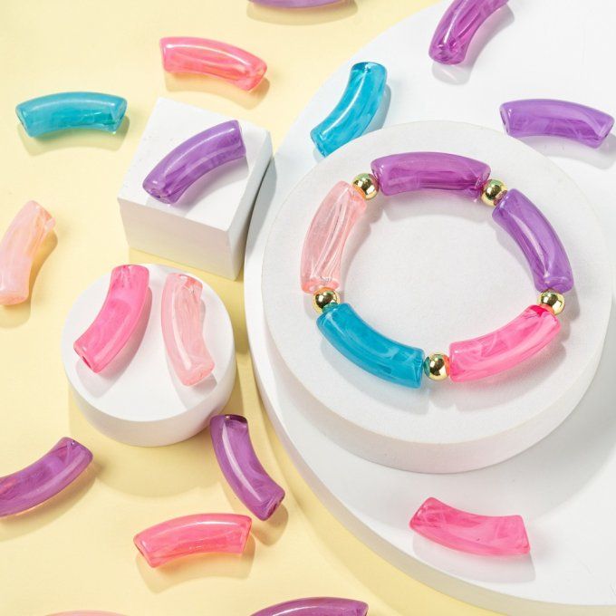 Kit de perles en acrylique ,en forme de tubes courbés ,mélanges de couleurs , 34.5x13x11mm 