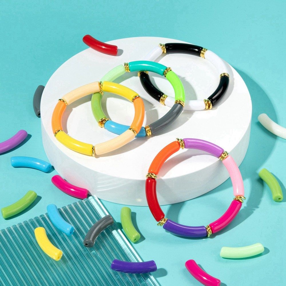 Kit de perles en acrylique ,en forme de tubes courbés ,mélanges de couleurs opaques, 31x9.5x8mm