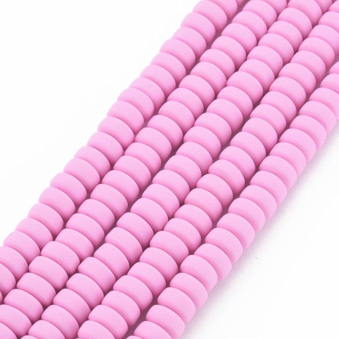 Perles Heishi en pâte polymère 6.5x3mm (x1 chapelet) couleur rose