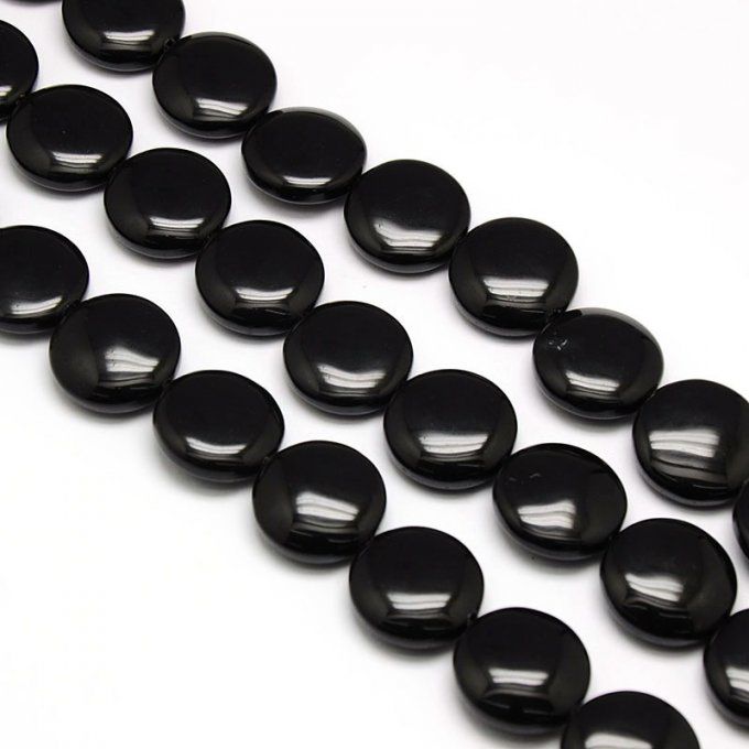 Perle en forme de rond plat , en obsidienne naturelle  20x9mm 