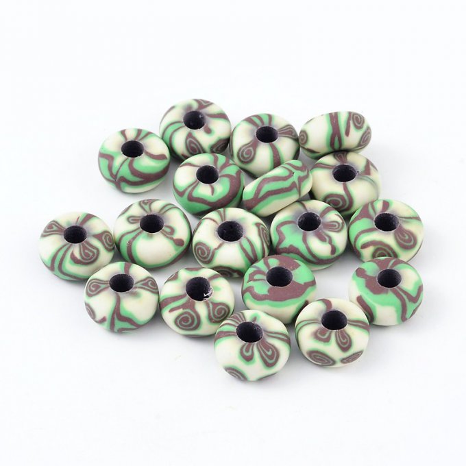 Perle en pâte polymère Ø15x8mm vert clair  