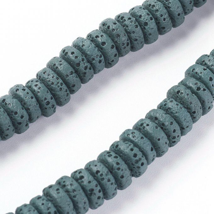 Perles en pierre de lave naturelle colorée forme rond-plat 8x3-4mm gris ardoise foncé  (x10)
