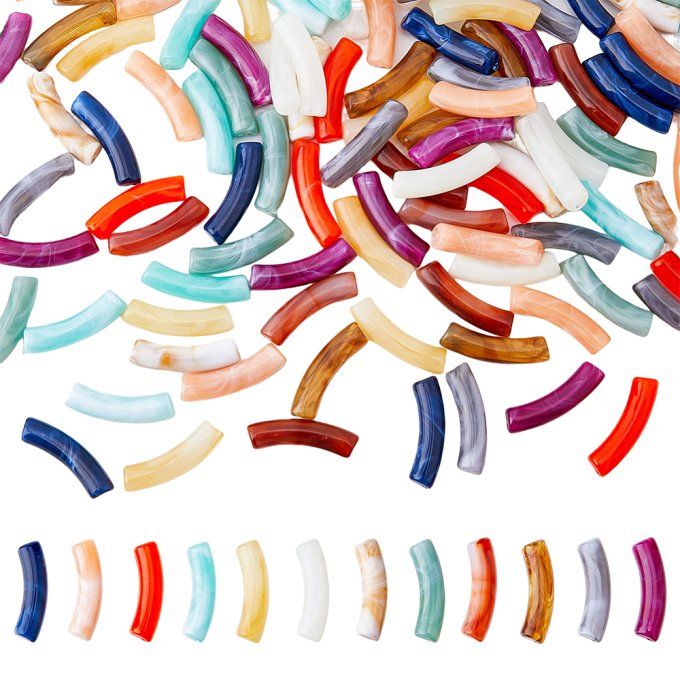 Kit de perles en acrylique  ,en forme de tubes courbés ,mélanges de couleurs  imitation pierre