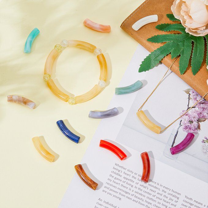 Kit de perles en acrylique  ,en forme de tubes courbés ,mélanges de couleurs  imitation pierre