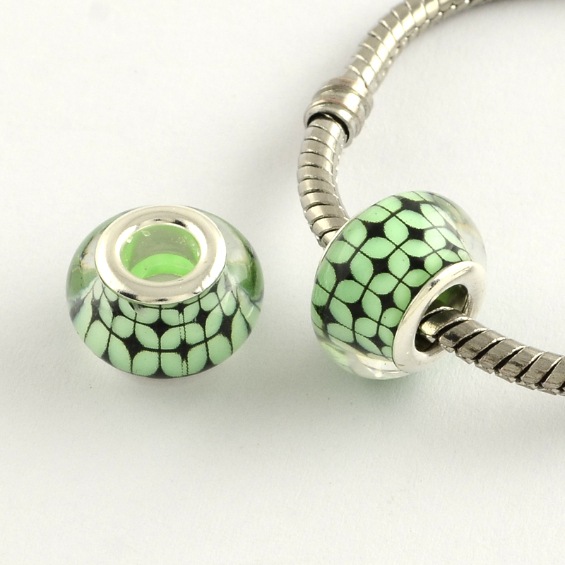 3 Perles en acrylique motif grille couleur vert