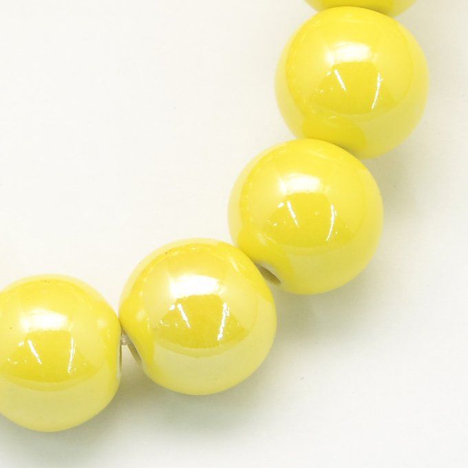 Perles porcelaine nacrée  Ø 6 mm  jaune