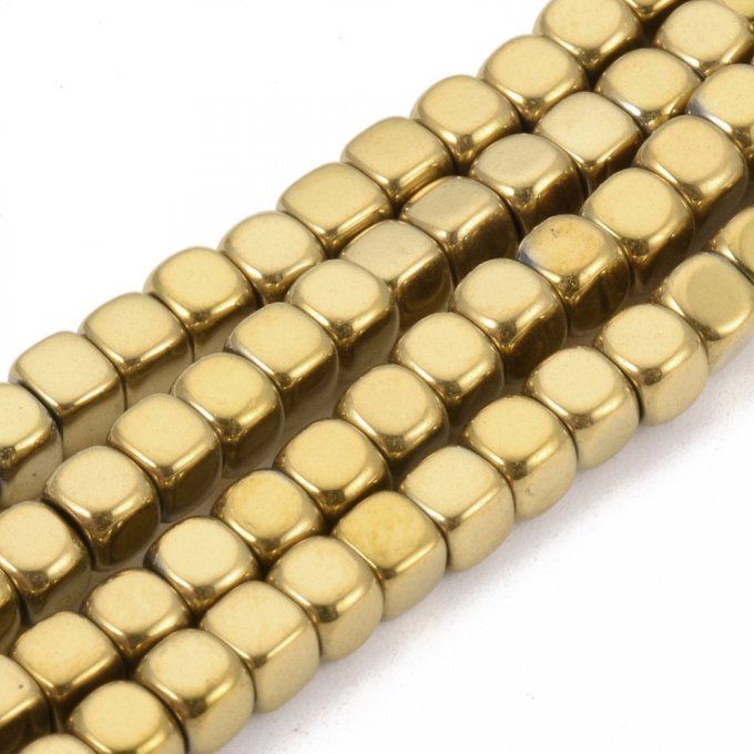 Perles Heishi en hématite synthétique (non magnétique) forme carrée 4x4x4mm doré foncé (x50) 