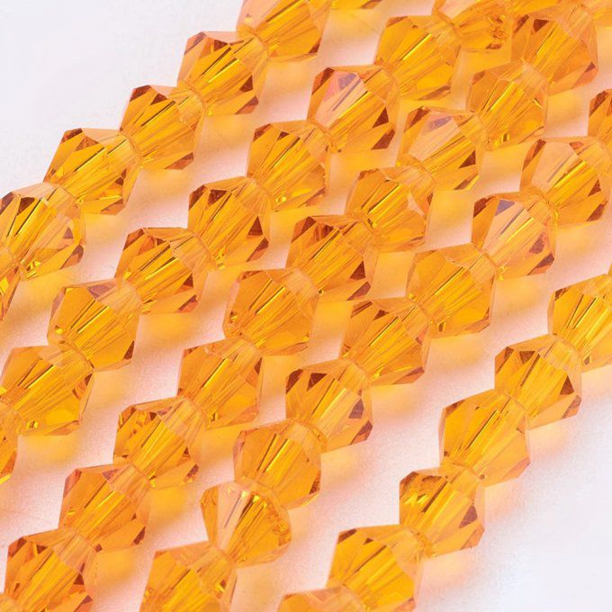 Perles facettées,forme toupie 4x4mm orange  (x100)