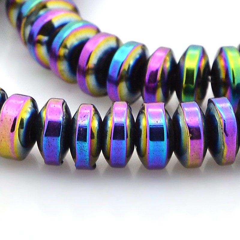 Perles forme abaque en hématite synthétique 6x2.5mm couleur irisée métallique (x10)