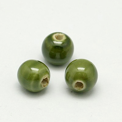 Perles porcelaine nacrée  Ø 10 mm  olive