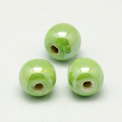 Perles porcelaine nacrée  Ø 10 mm  Chartreuse