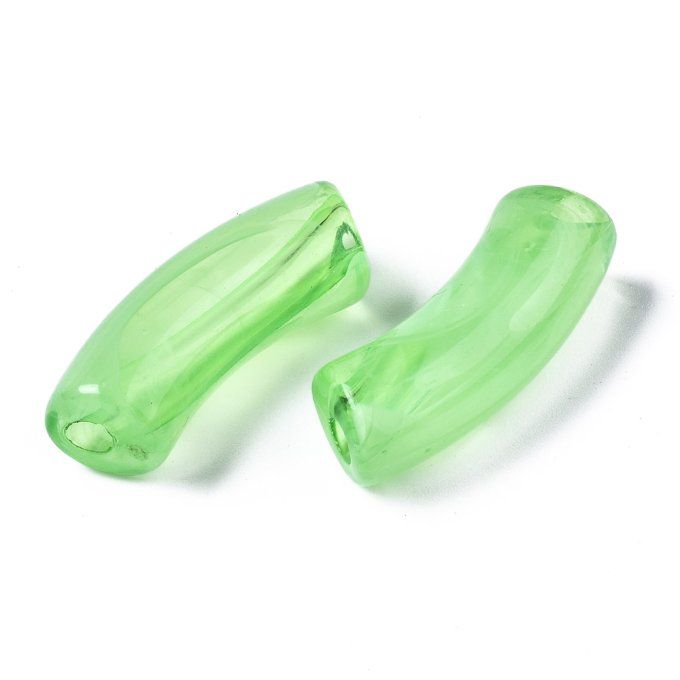 Perle acrylique transparente en forme de tube incurvé  34.5x13x11mm  couleur citron vert