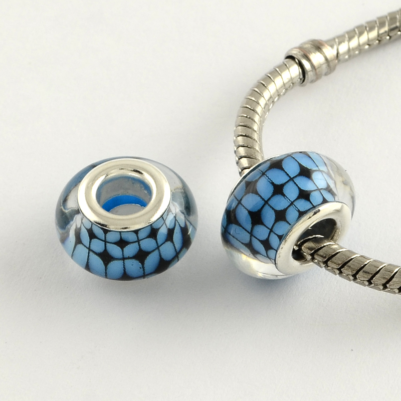 3 Perles en acrylique motif grille couleur bleu ciel